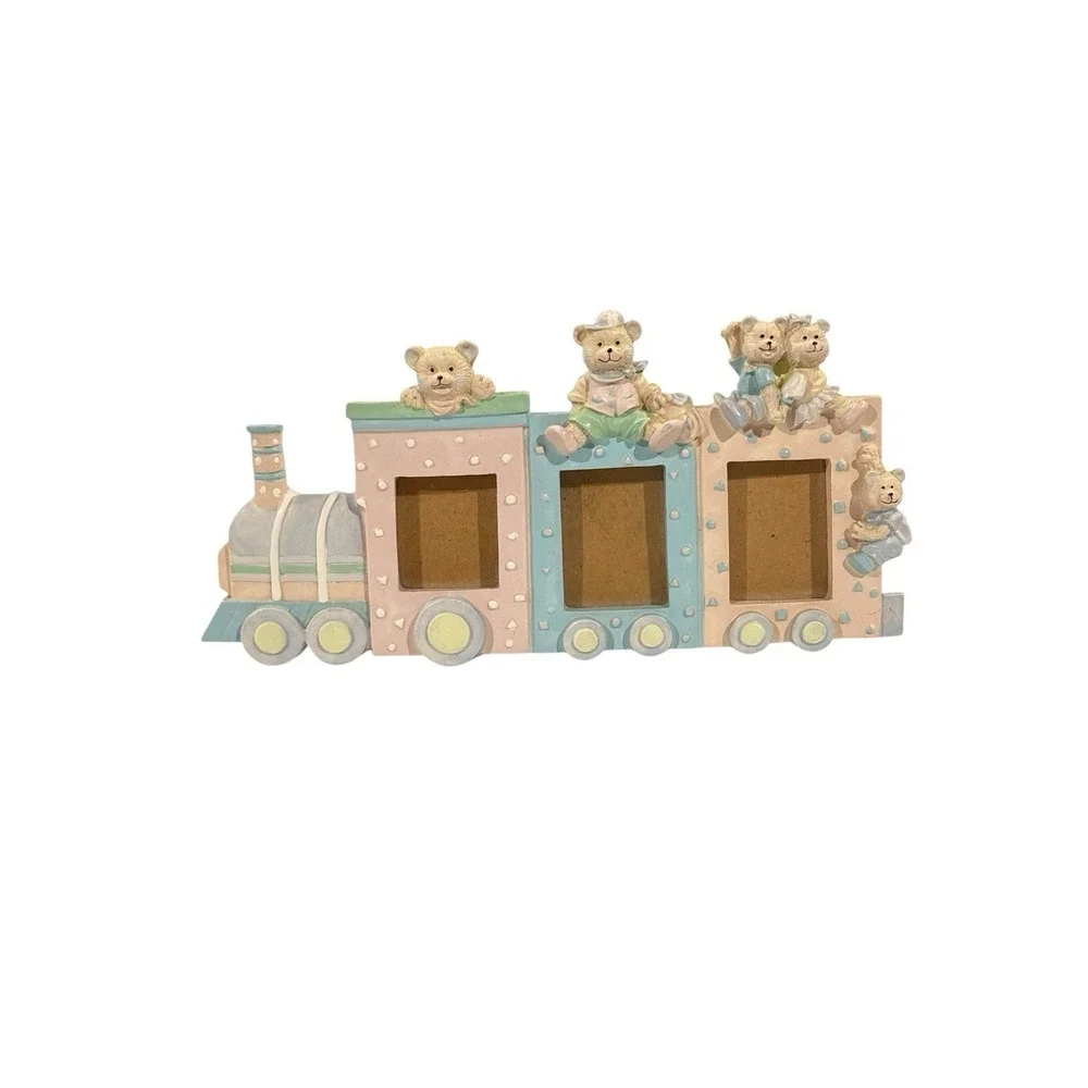 Vintage Pastel Nursery Picture Frame  Train & Teddy Bear Themed Preowned